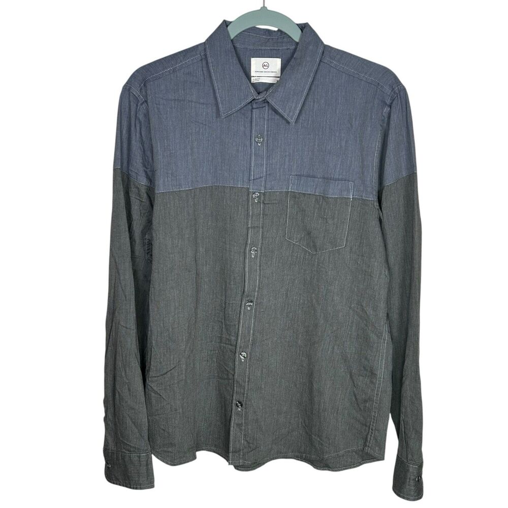 AG Adriano Goldschmied Button Up Shirt Mens M Blue Gray Long Sleeve Slim Fit NEW